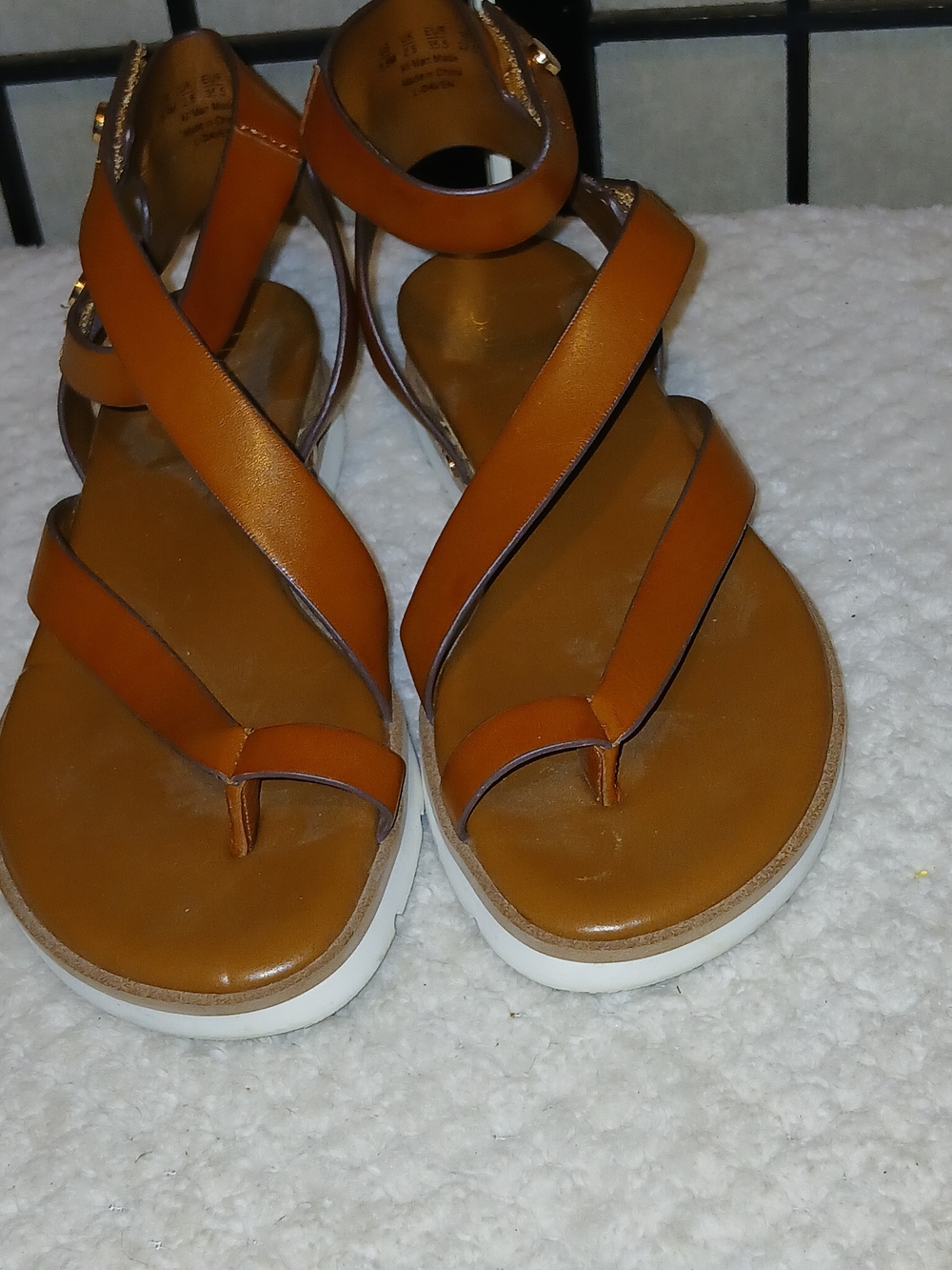 Franco Sarto Cognac Leather Strappy Sandals